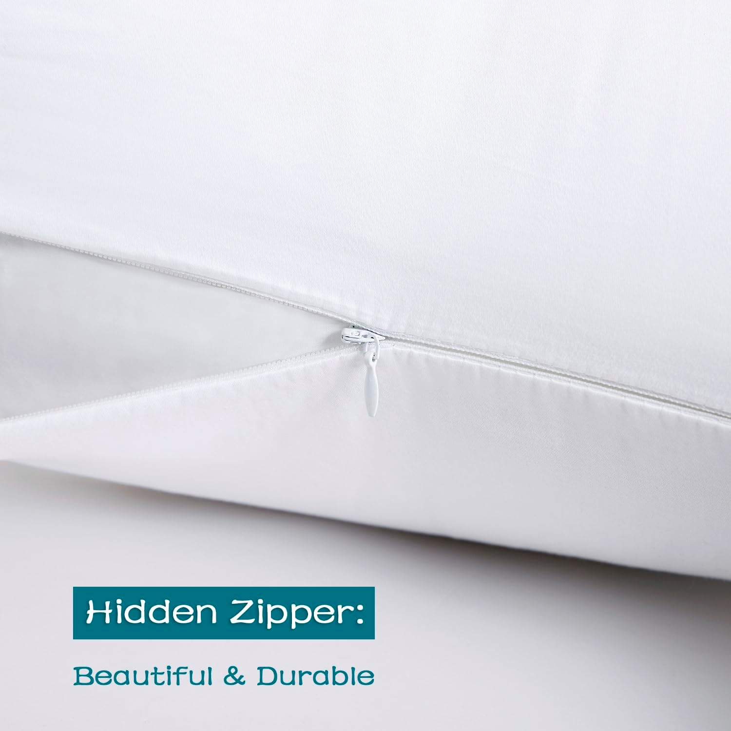 100% Cotton Zippered Pillow Cases Standard Size Set of 4, Super Soft & Breathable Pillow Protectors with Zipper, White Pillow Case Covers 20x26 Inches