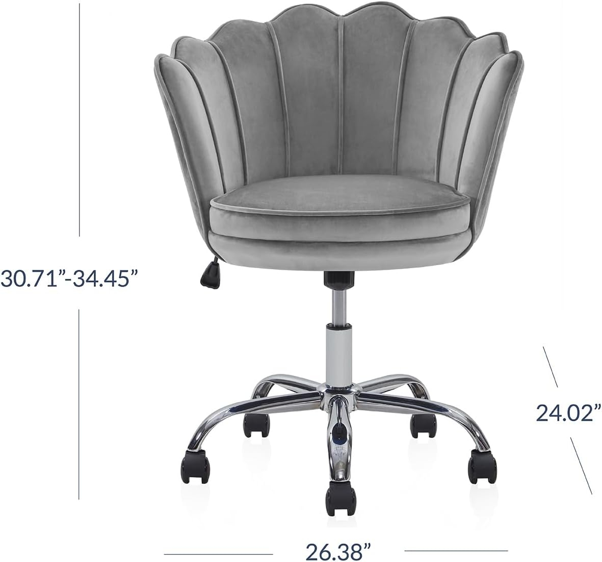 BELLEZE Kaylee Office Chair Upholstered Velvet Seashell Swivel Desk Chair Task Chair Height Adjustable, Gray