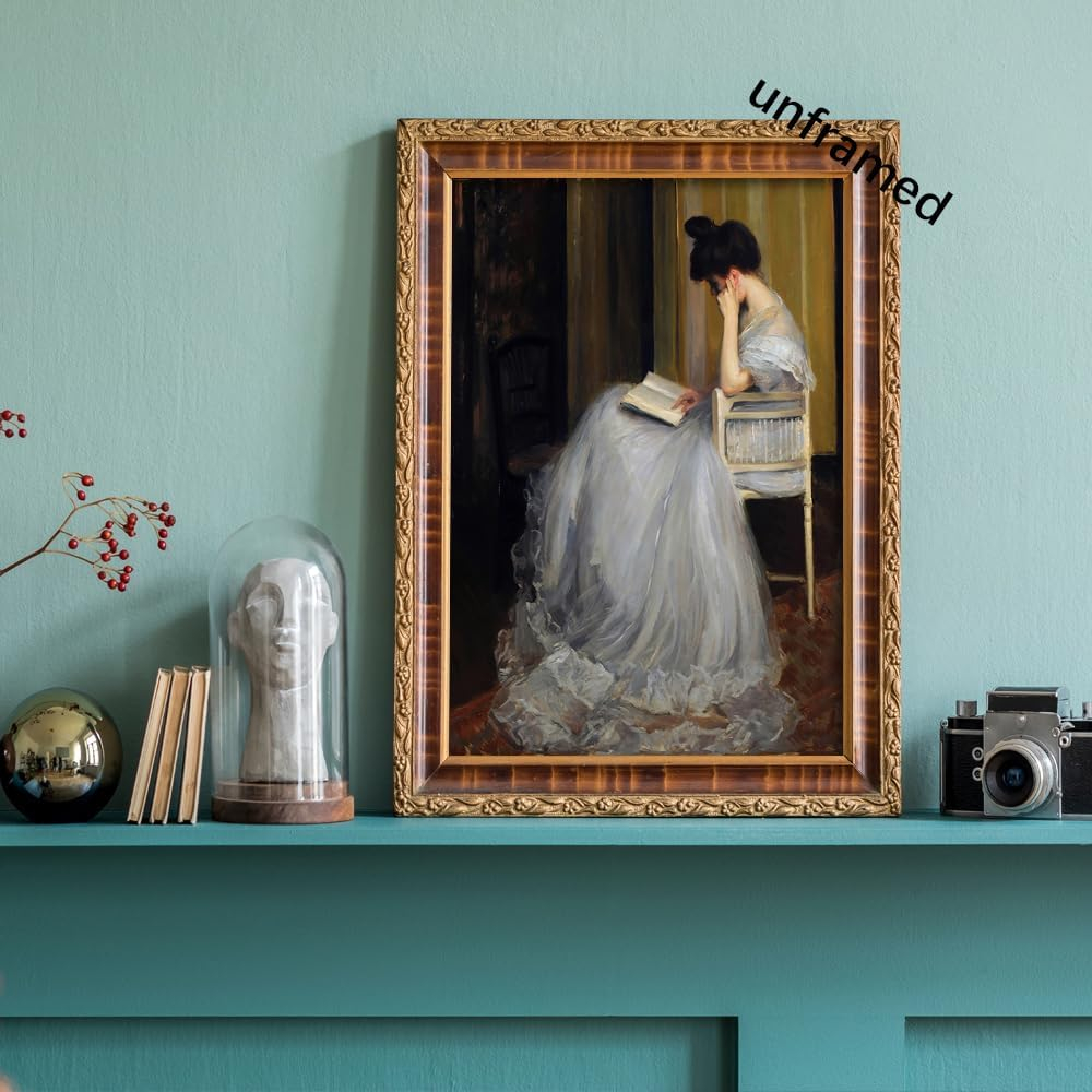 uoyien Vintage French Canvas Wall Art Famous Artwork Woman Reading Portrait Oil Painting Dark Academia Aesthetic Print 19th Century Antique Poster Retro Gallery Home Decor16x24in Unframed