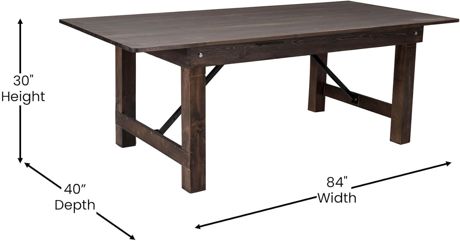 7' x 40'' Rectangular Solid Pine Folding Farm Dining Table in Black Wash Finish