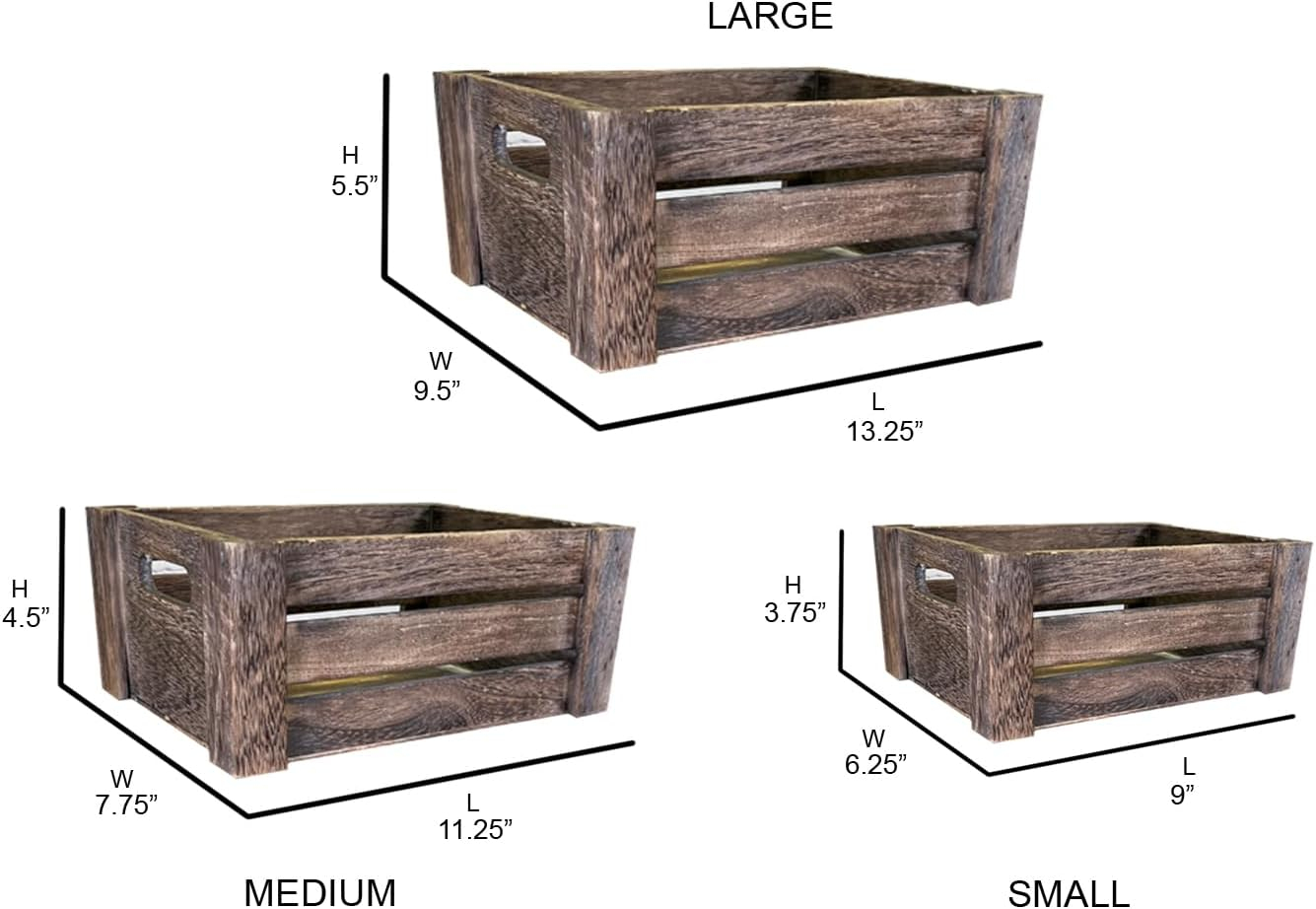 Admired By Nature Wooden Crates Storage Container, Rustic Light Brown Set of 3, Farmhouse Style Decorative Baskets for Home Decor, Rustic Decor, Nesting Stackable Organizers, Distressed Wood Crates
