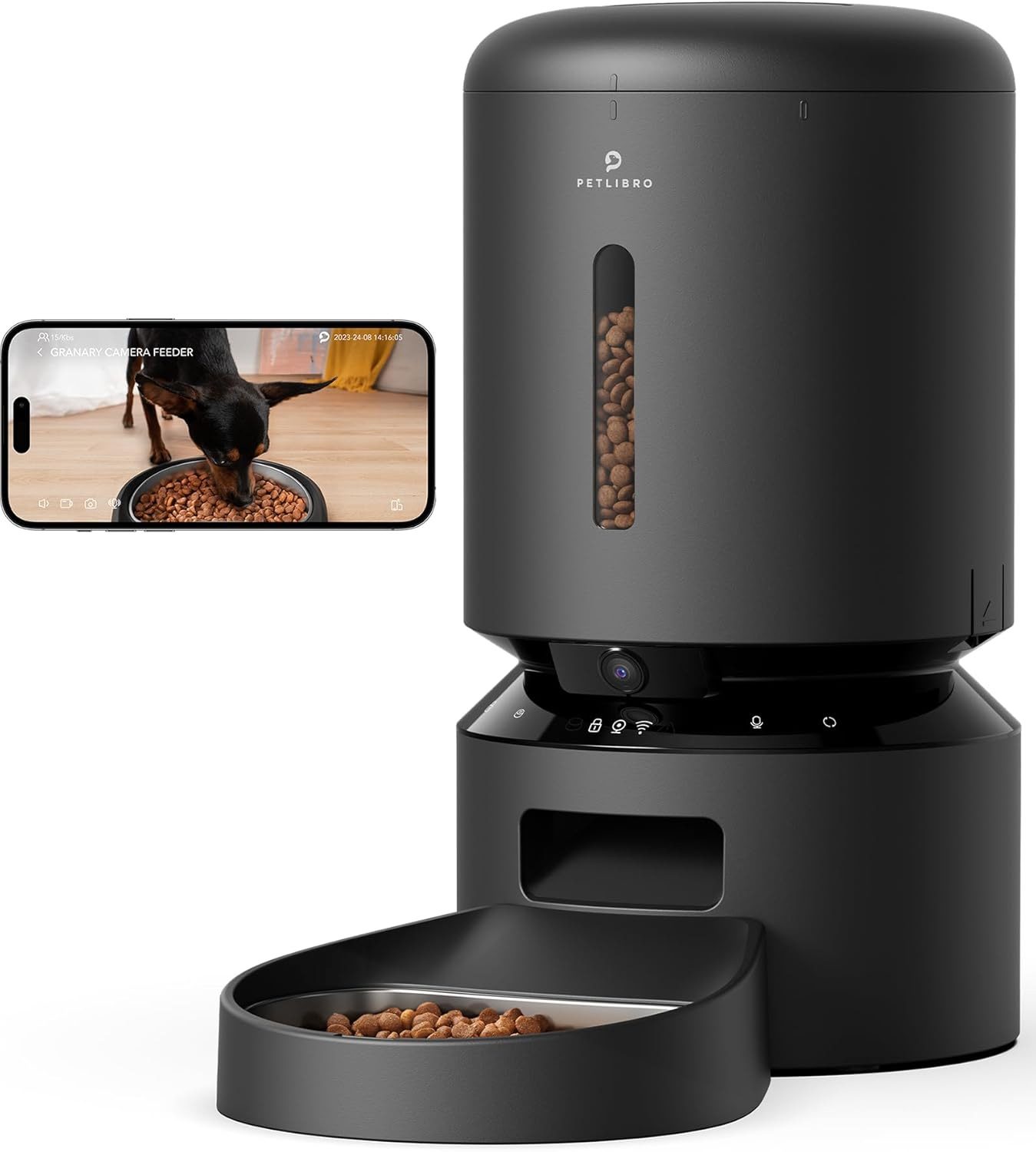 Black Automatic Pet Feeder with 1080P HD Camera and WiFi