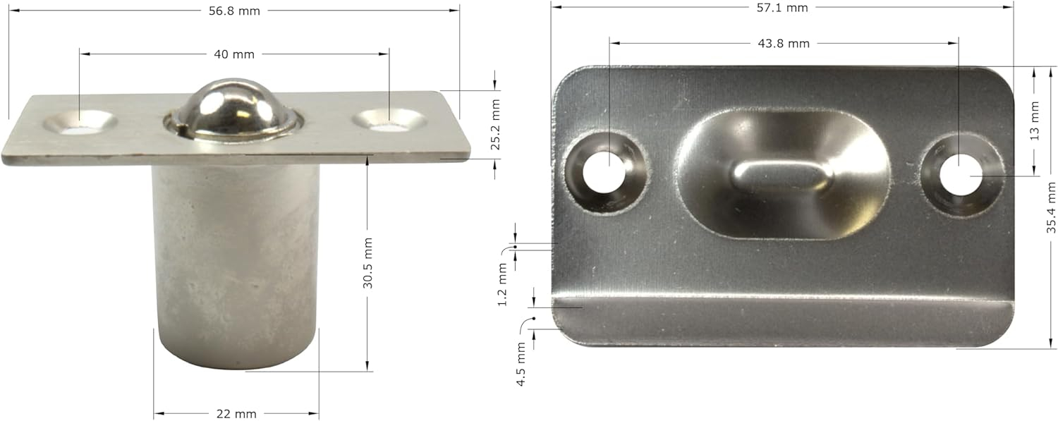 2 Pack Rok Hardware Brushed Nickel Adjustable Large Closet Cabinet Ball Catch Latch with Radius Corners and Strike, ROKBCBN