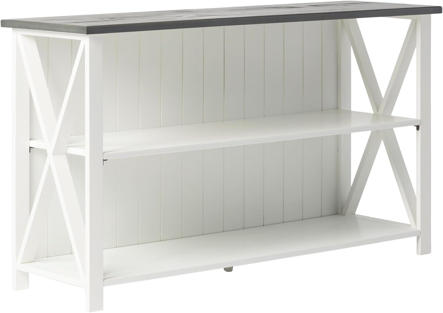 Walker Edison Modern Farmhouse Solid Wood Storage Console Table, White/Grey