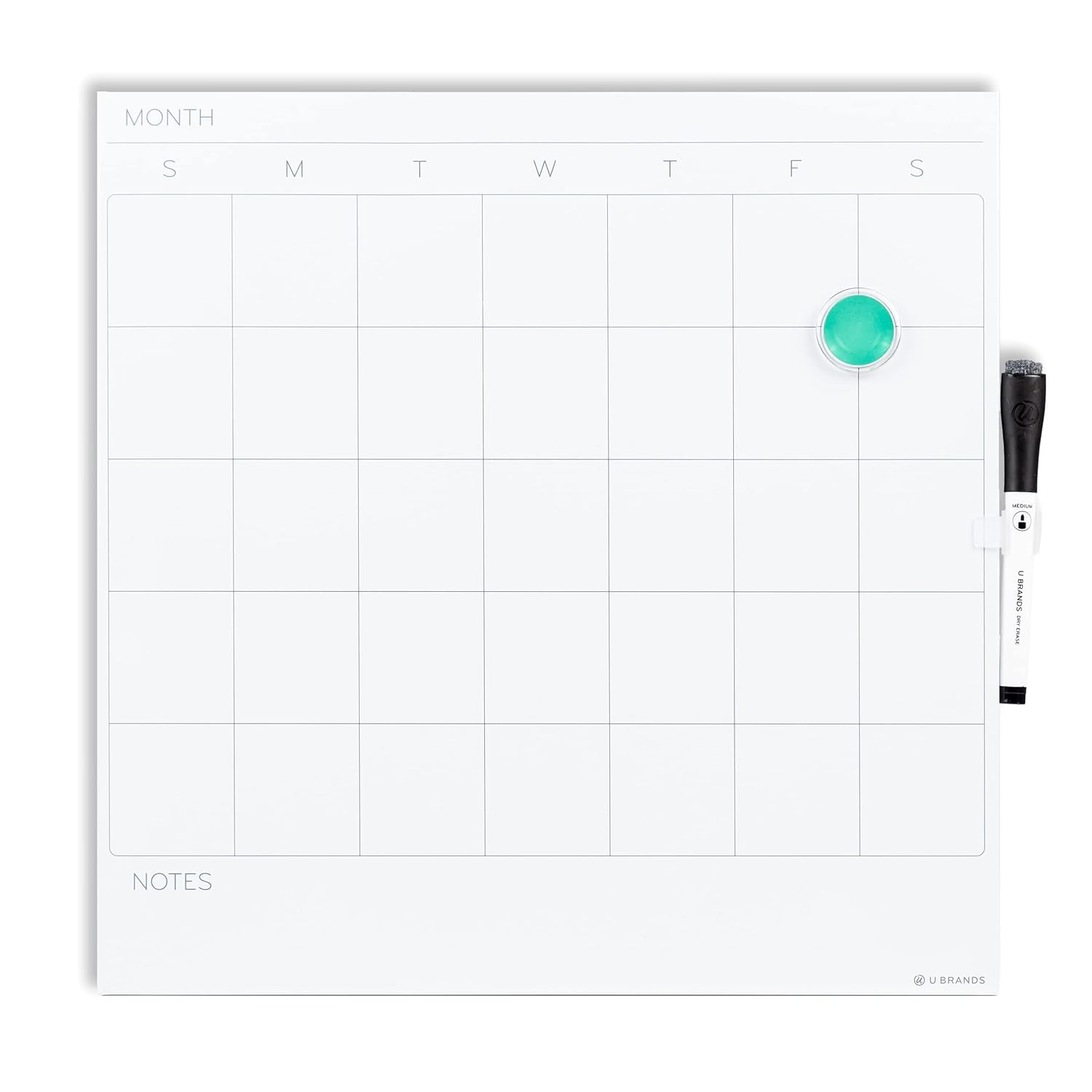 U Brands Unframed Magnetic Dry-Erase Calendar Whiteboard, 14" x 14", White