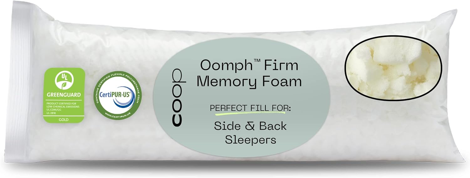 Coop Home Goods Original Memory Foam Pillow Refill, Firm Density- 1/2LB - Extra Oomph - GREENGUARD Gold and CertiPUR-US certified