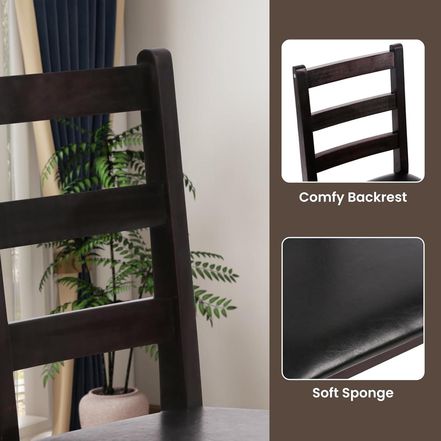 Verabella 5 Piece Dining Table Set Kitchen Table and Chairs for Modern Wooden Rectangular Dining Room Table with 4 Chairs for Kitchen, Restaurant, Small Space, Dark Brown