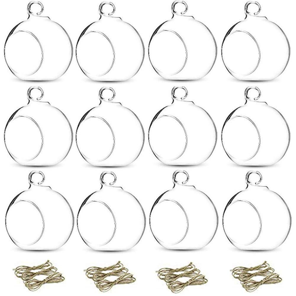 12 Pcs 3.15"/ 8cm Hanging Glass Tealight Holder Globe Plant Terrariums Glass Orbs Air Plants Tea Light Candle Holders Home Decor Indoor Outdoor Garden DIY Gifts (9 Pcs + 3 Pcs)
