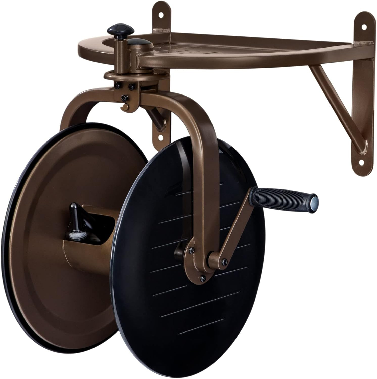 Bronze and Black Steel Wall-Mount Rotating Hose Reel