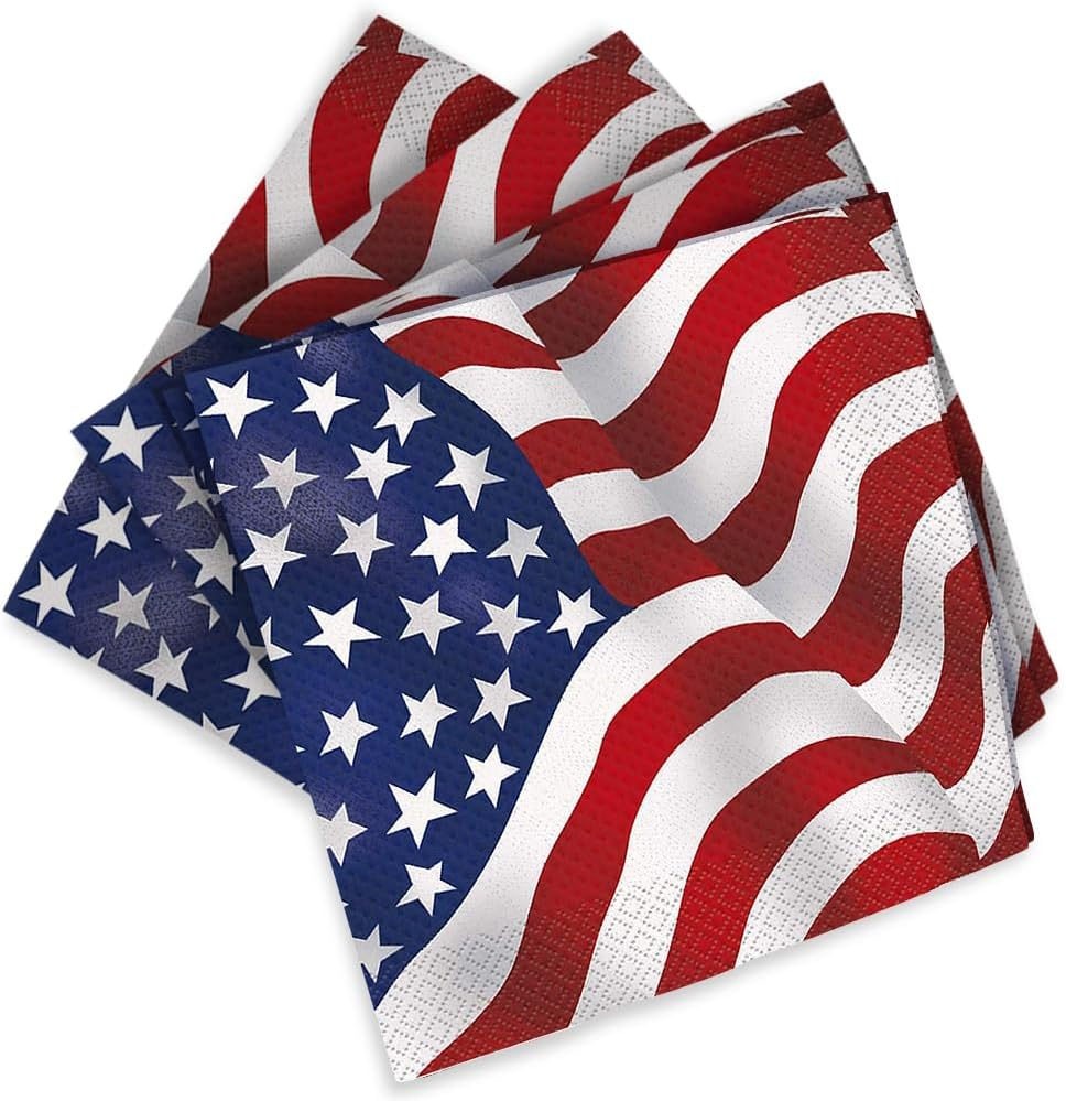 US American Flag Paper Beverage Napkins, 5in, 16ct