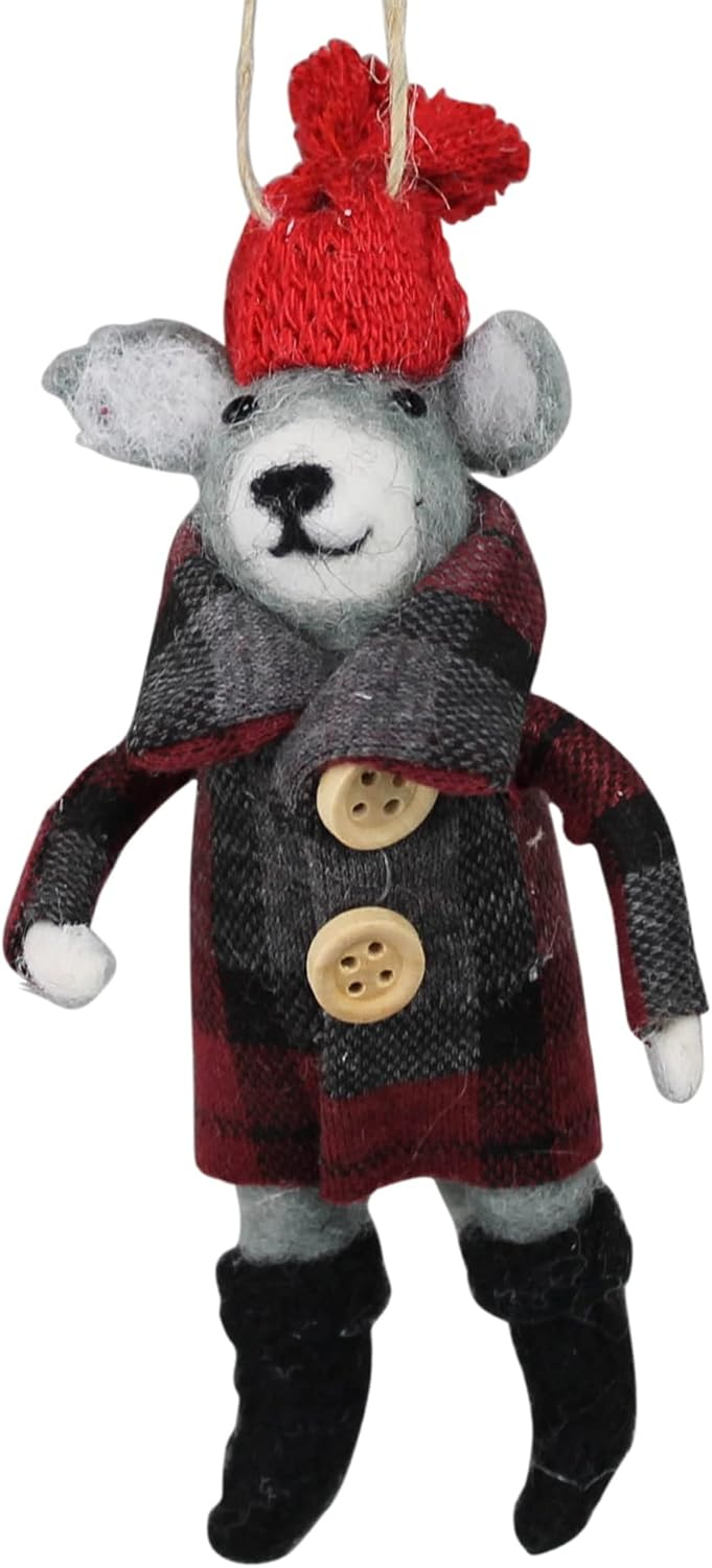 HomArt Dog with Plaid Jacket Hanging Ornament, 4.75-inch Height, Felt