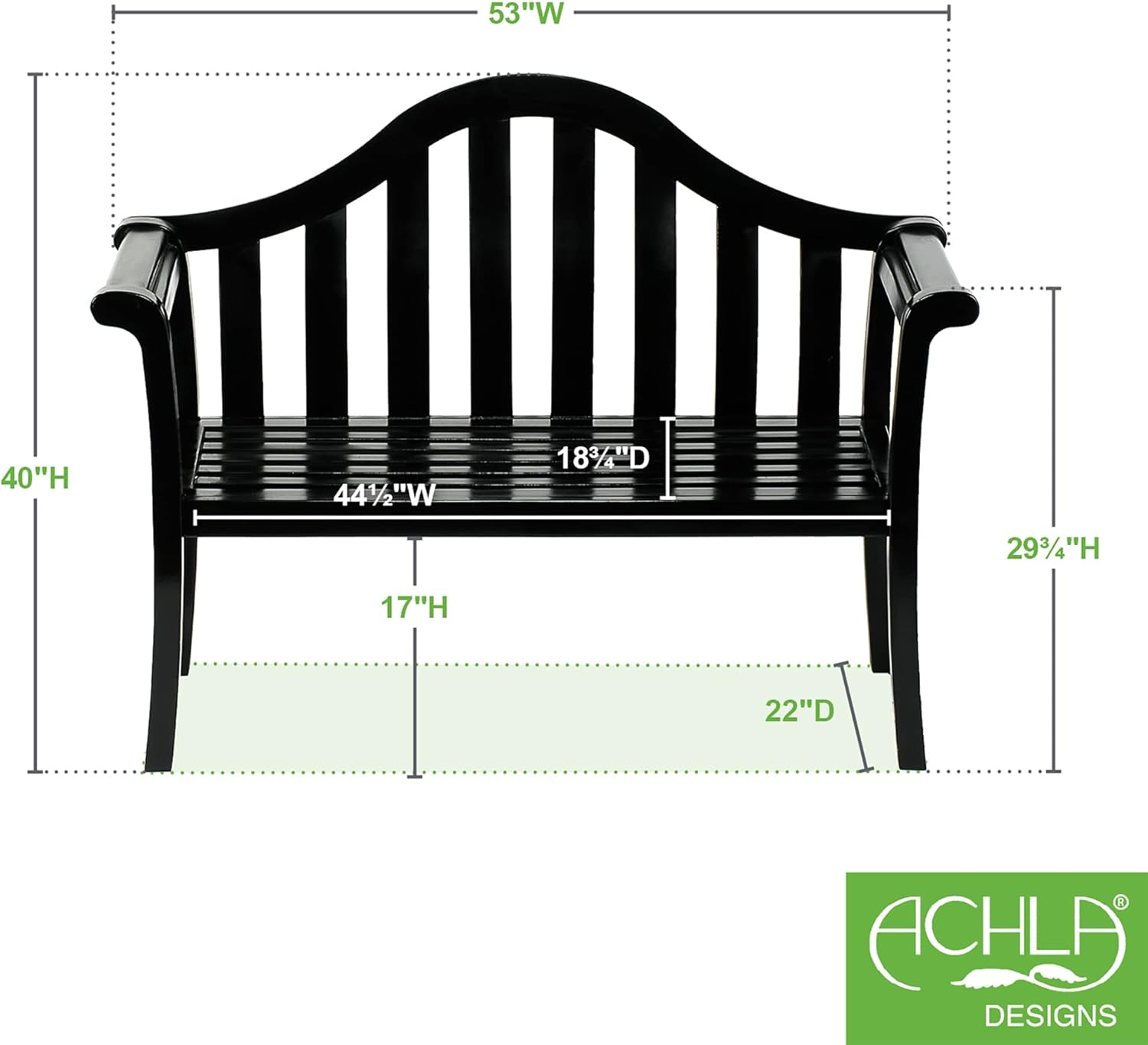 Achla Designs 125-0008 Camelback Garden, 4 ft Black Bench, 48-in L