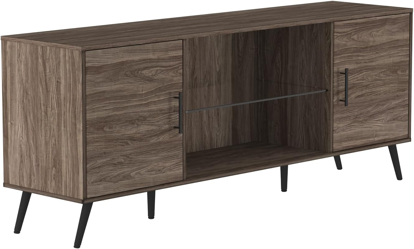 Walker Edison Mid Century 2-Door TV Stand for TVs Up to 68", Slate Grey