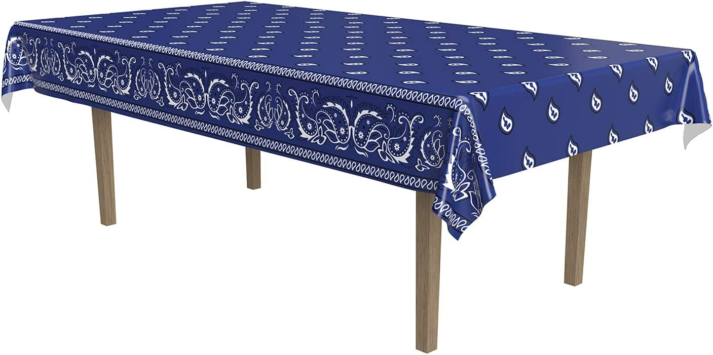 Beistle Blue Bandana Tablecover, 54” x 108” – Plastic Table Cloth, Farm Theme Tablecloth, Cowboy Theme Party Decorations, Western Decorations, Bandana Tablecloth, Rectangular Tablecloth