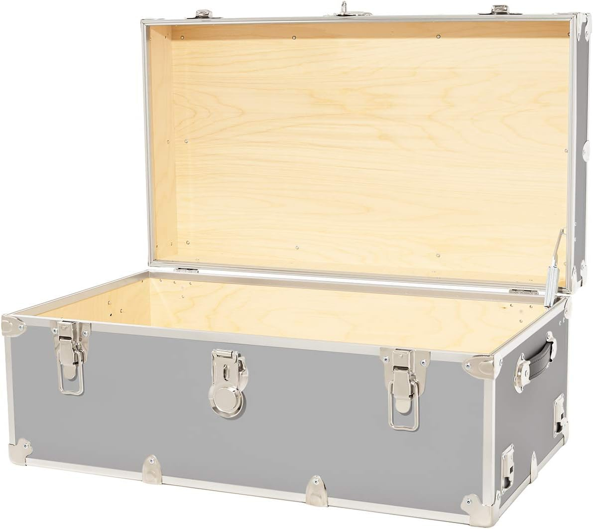 Rhino Trunk & Case Large Armor Trunk with Removable Wheels, Summer Camp, College, Storage 32"x18"x14" (Silver)