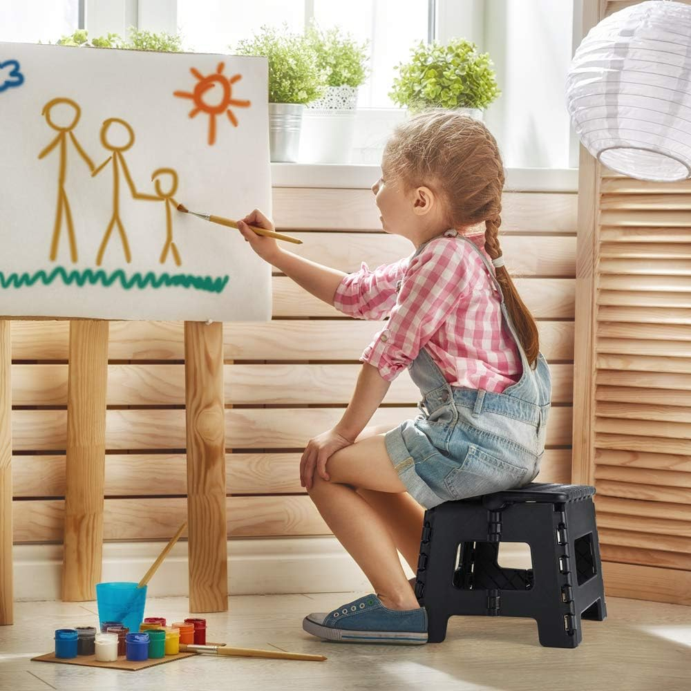 ACSTEP Folding Step Stool 9'' Tall Kids Step Stool Plastic Step Stools with Non-Slip Surface - Black