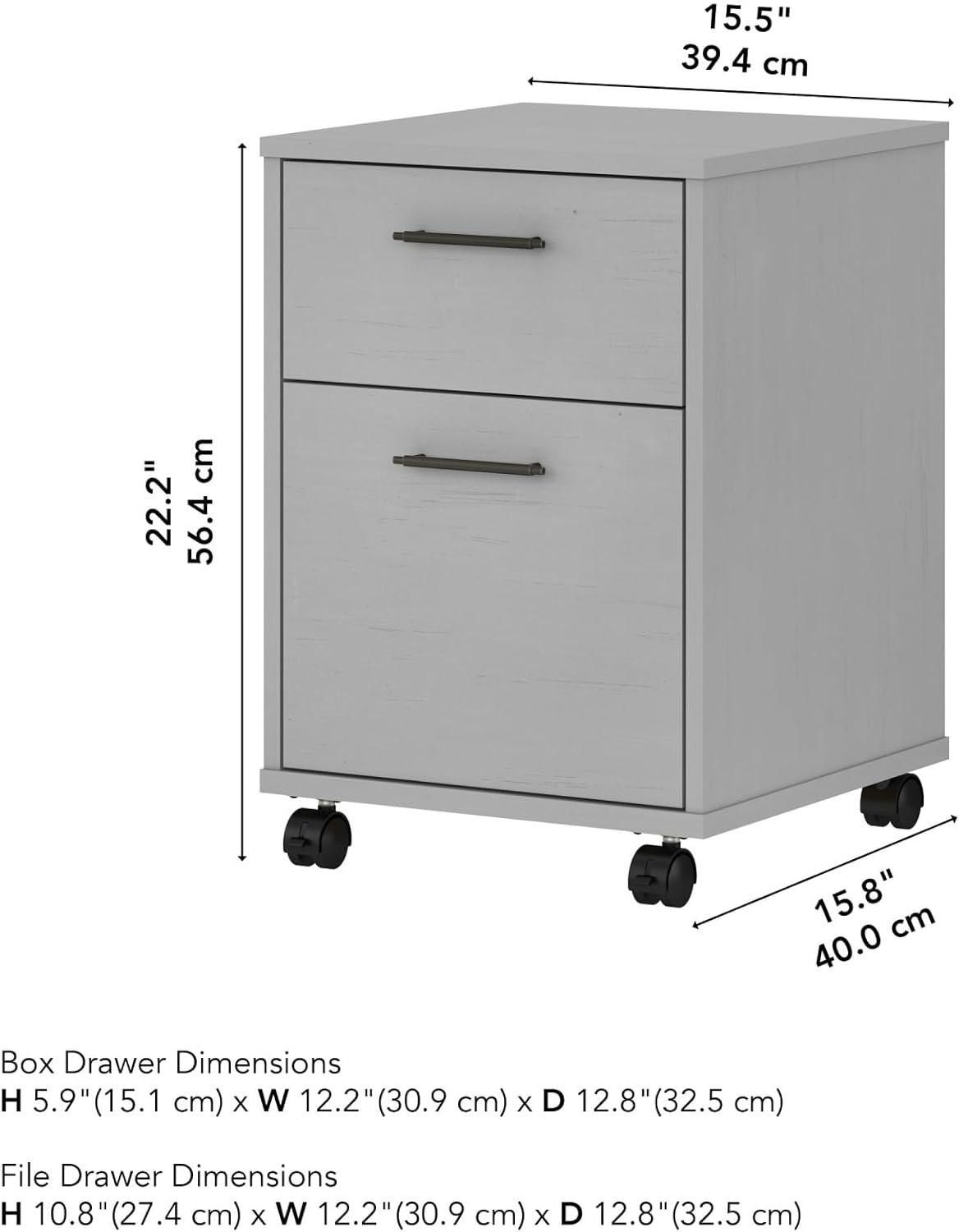 Bush Furniture Key West Mobile File Cabinet, 2 Drawer, Cape Cod Gray