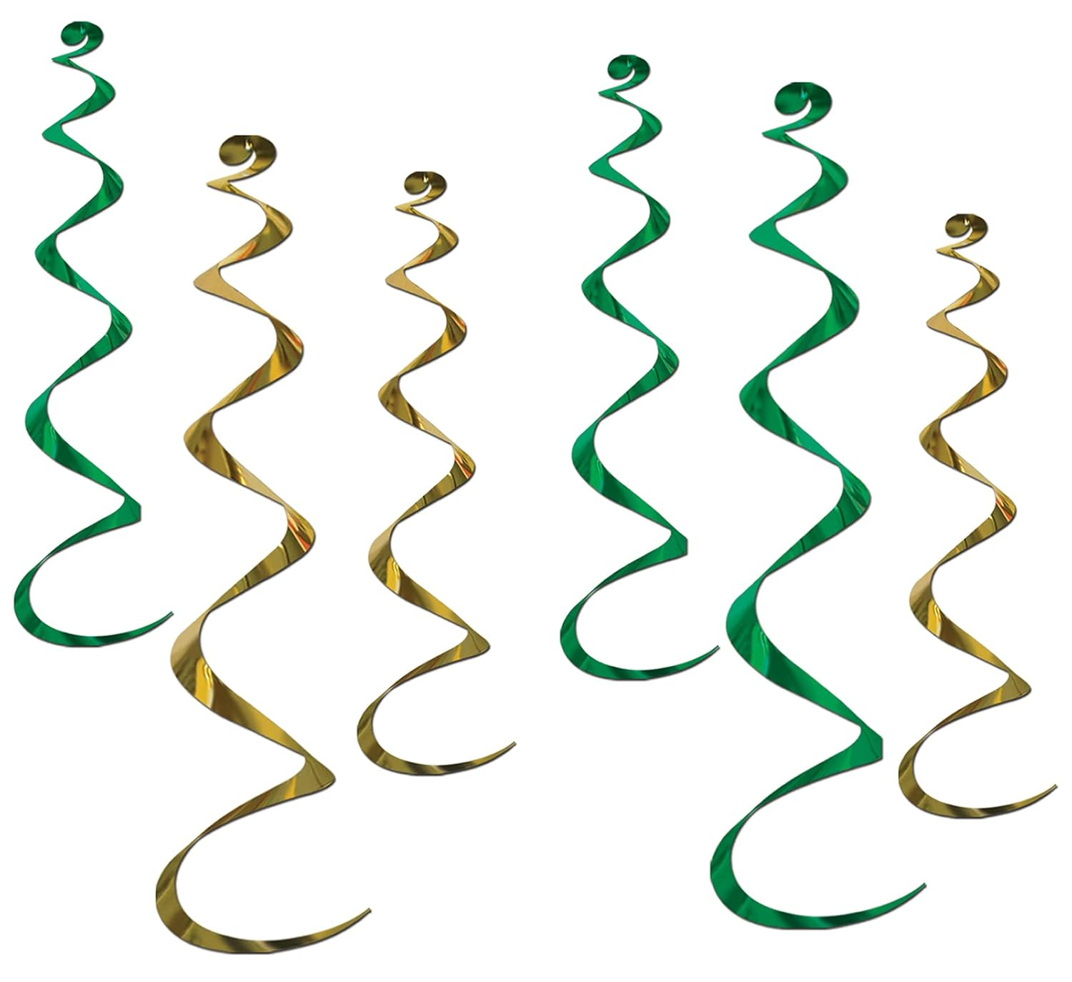 Beistle Twirly Whirlys, 4-24" & 2-36", (12/Pkg) Green & Gold