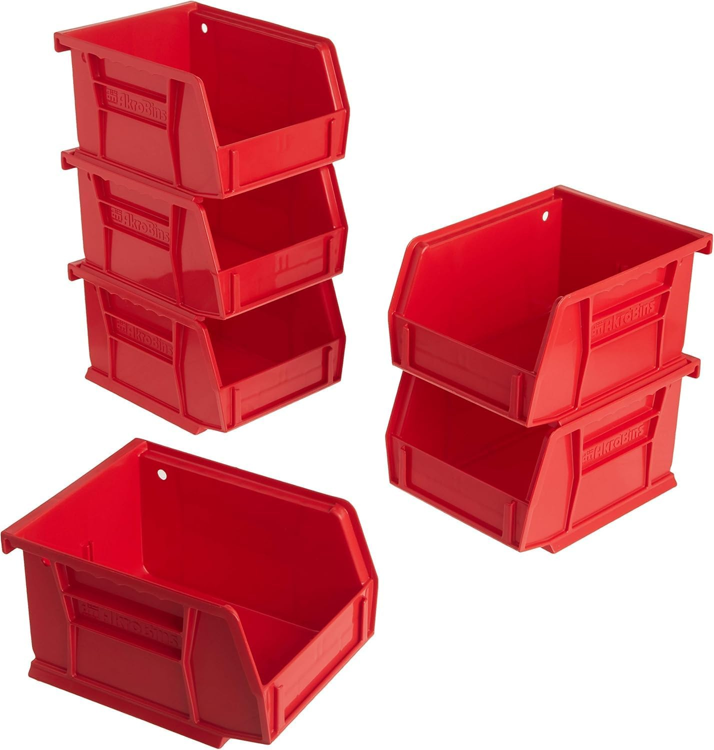 Akro-Mils Stackable Storage Bins, AkroBins 30210 Stacking Organizer, 5"x4"x3", Red, 6-Pack