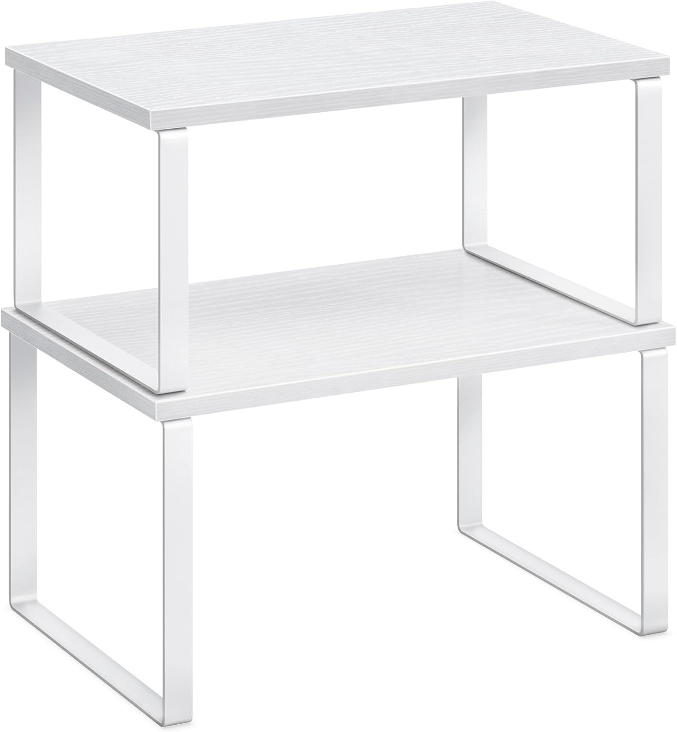 Cabinet Organizer Shelf, Set of 2 Kitchen Counter Shelves, Kitchen Storage, Spice Rack, Stackable, Expandable, Metal and Engineered Wood, Cloud White and Snow White UKCS02W01