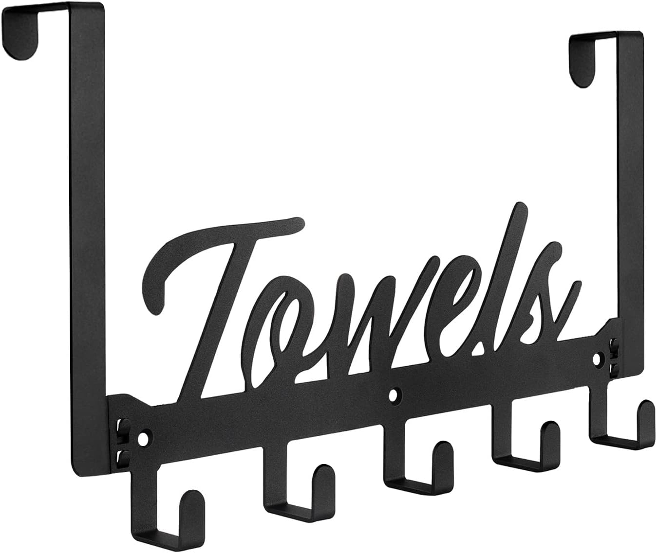Over The Door Hooks - Heavy Duty Towel Rack with 6 Hooks for Bedroom, Bathroom, Kitchen - Holds Towels, Bags, Coats, Hats - Black