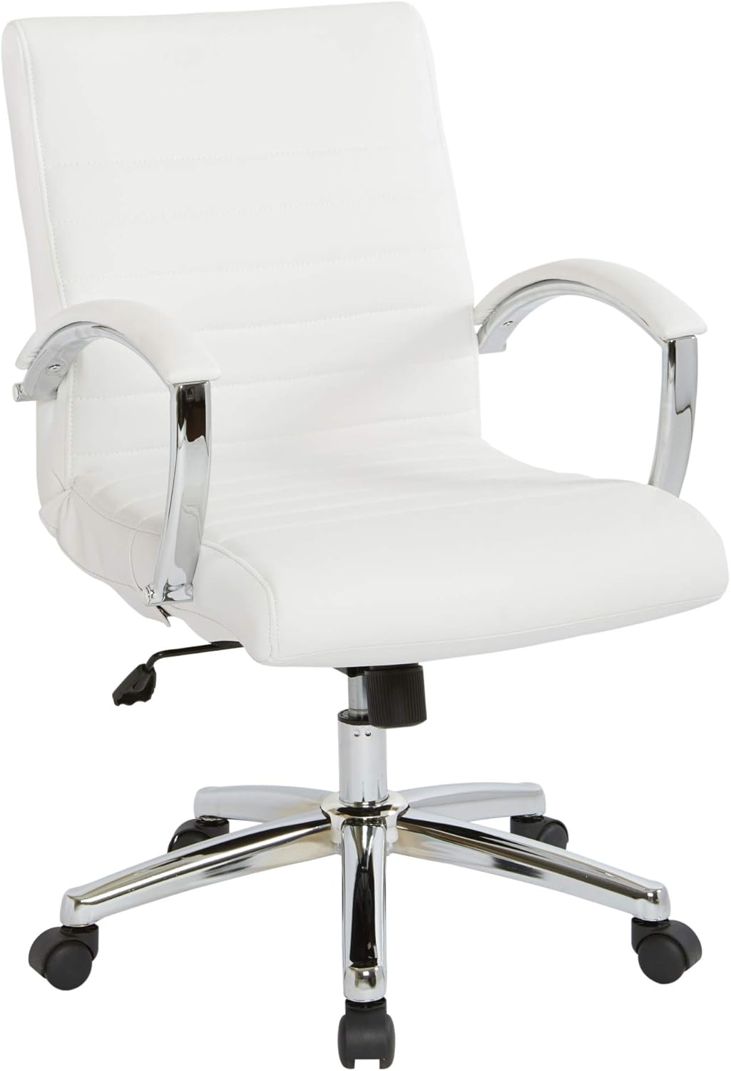 Office Star Products Executive Low Back Faux Leather Chair with Chrome Arms and Base - single White