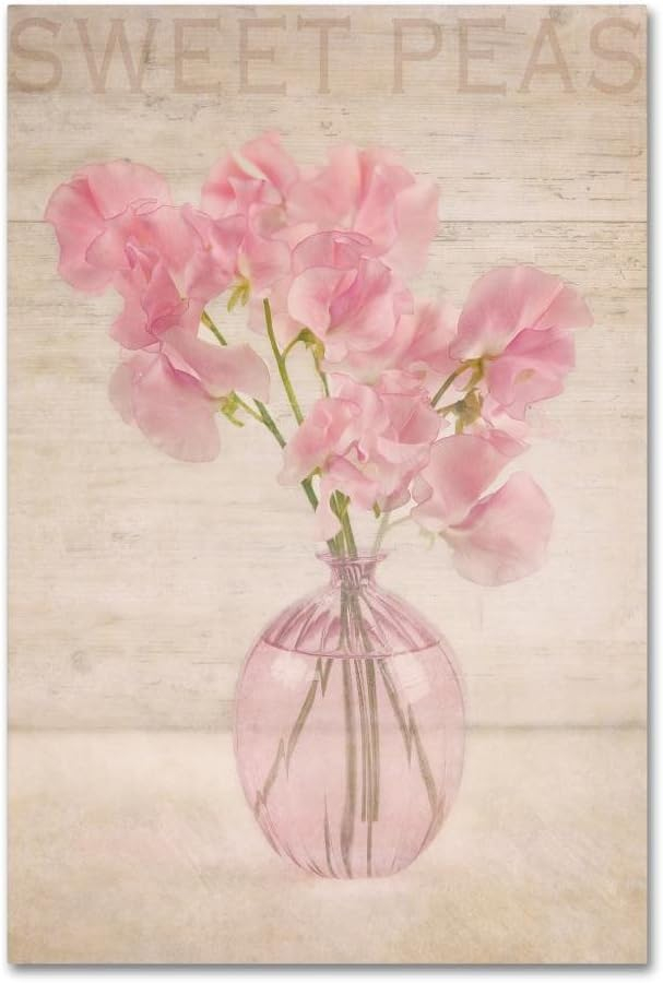 Pink Sweet Peas Floral Art Print on Canvas