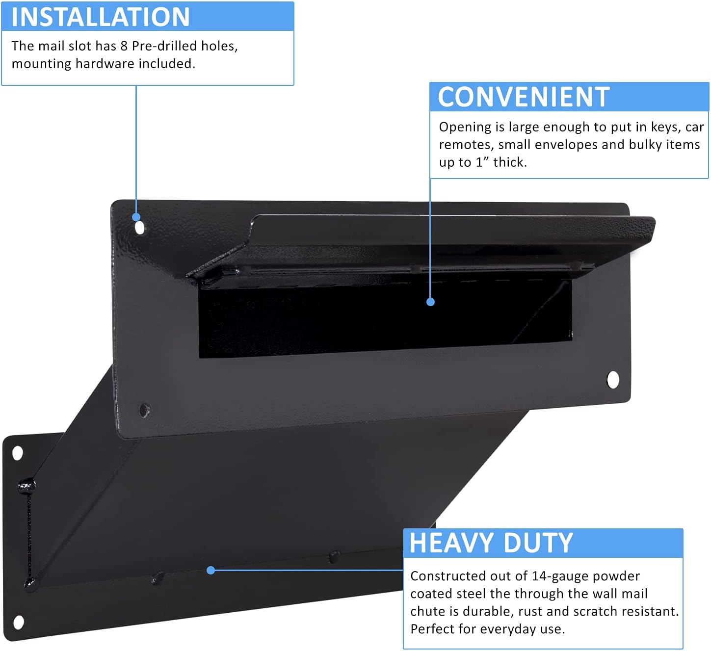 Black Steel Wall Mount Mail Slot with Lock