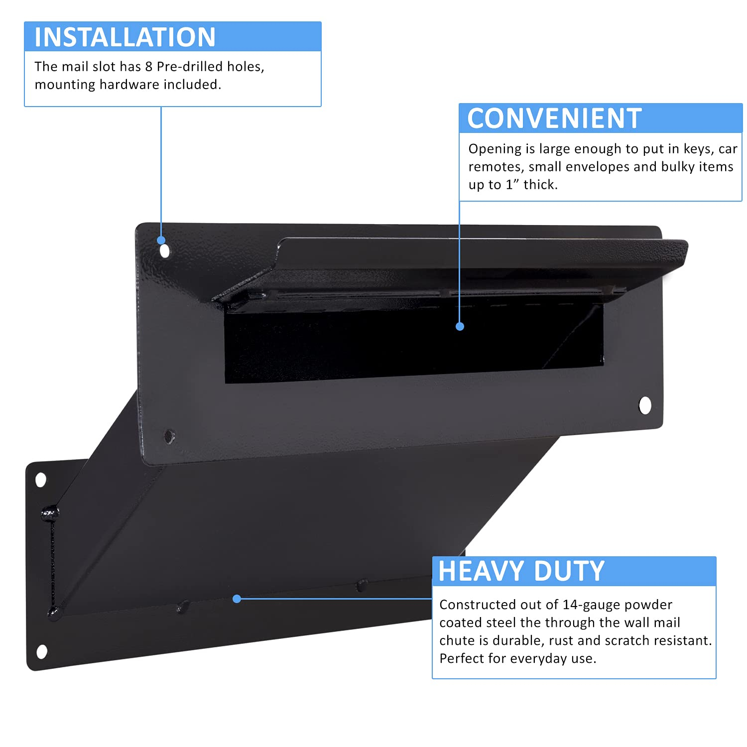 Black Steel Wall Mount Mail Slot with Lock