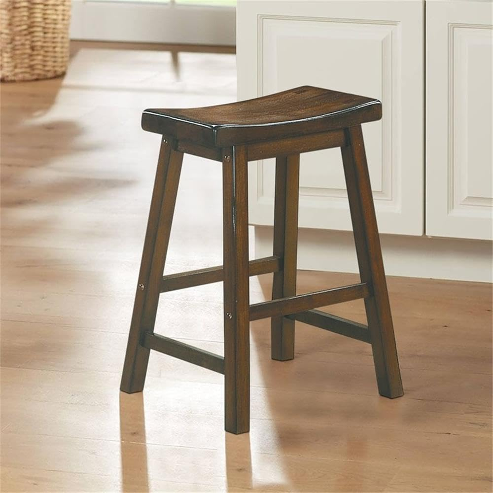 Cherry Wood Backless Saddle Style Counter Stools, Set of 2