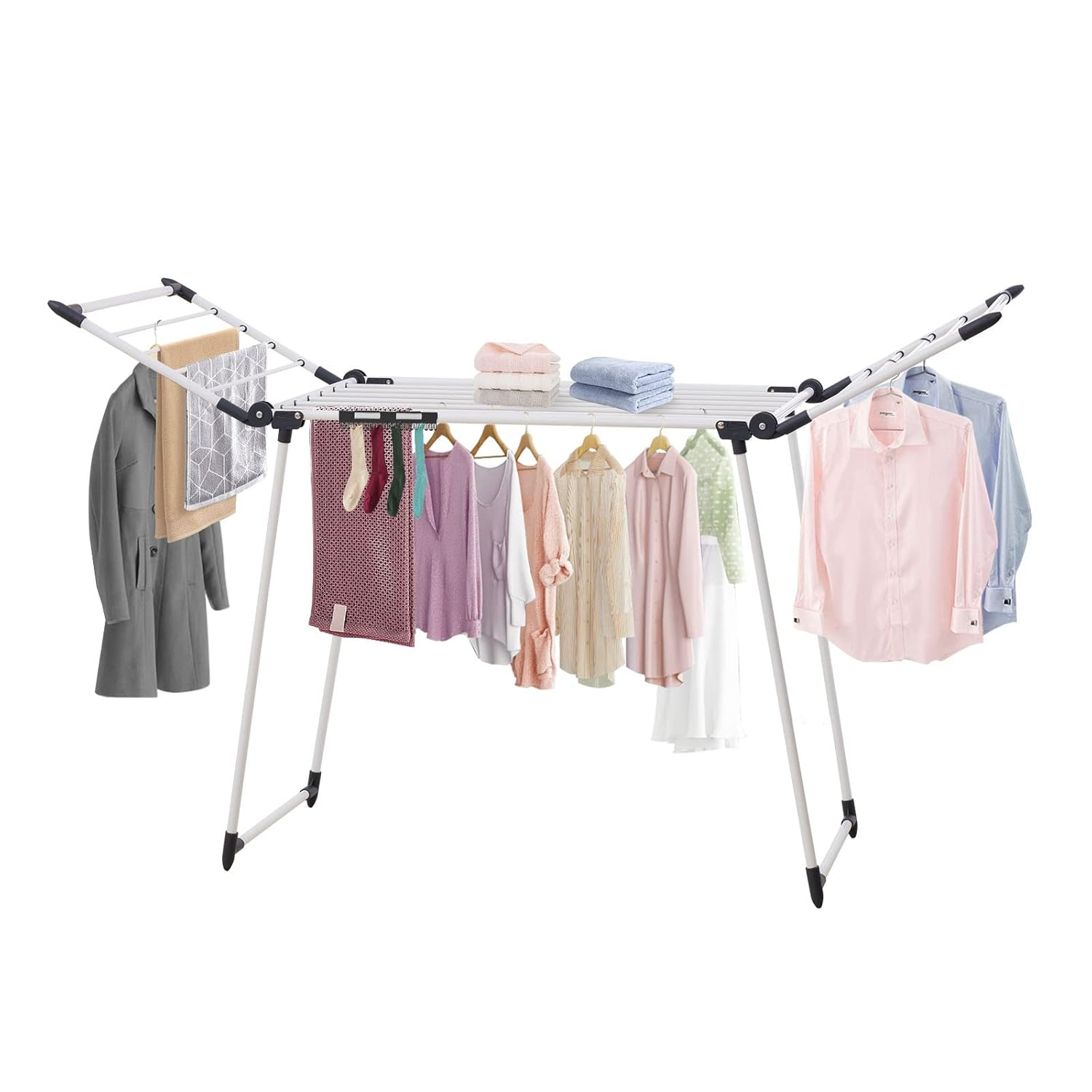 Foldable White Carbon Steel Gullwing Clothes Drying Rack