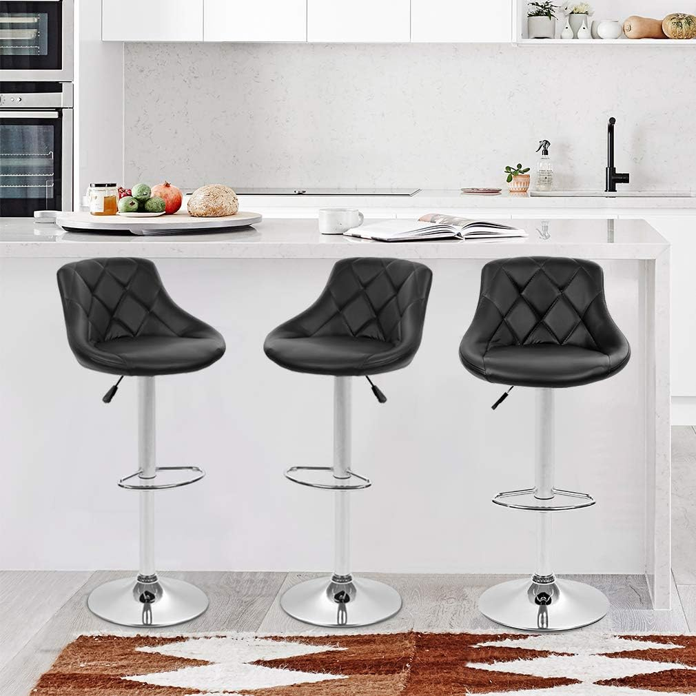 BestOffice Bar Stool with Adjustable Height, Black, Set of 2