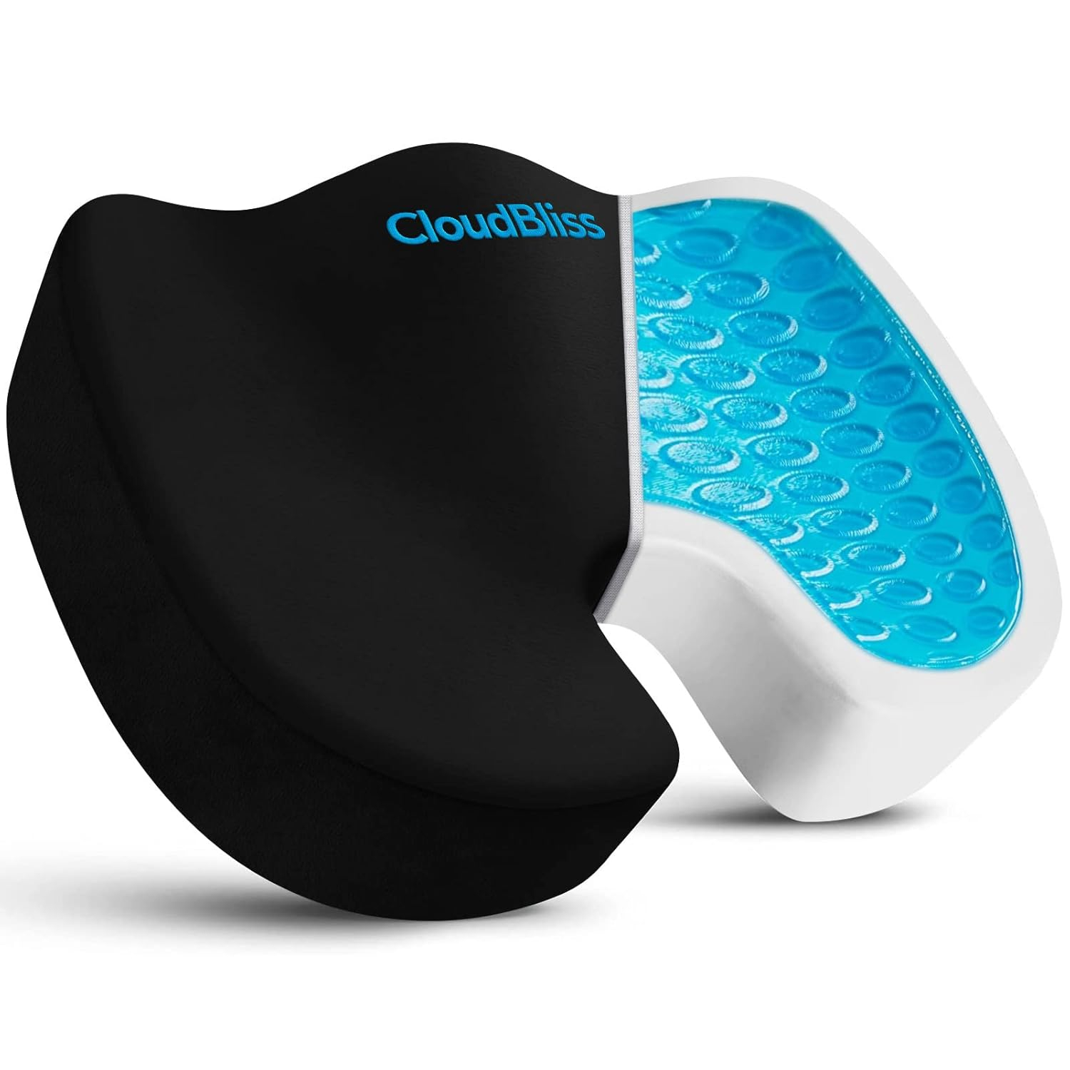 CloudBliss Gel Seat Cushion - Cooling Gel Enhanced Memory Foam Ergonomic Seat Cushion for Long Sitting for Office, Game, Car, Automotive, Airplane (Large, Black)
