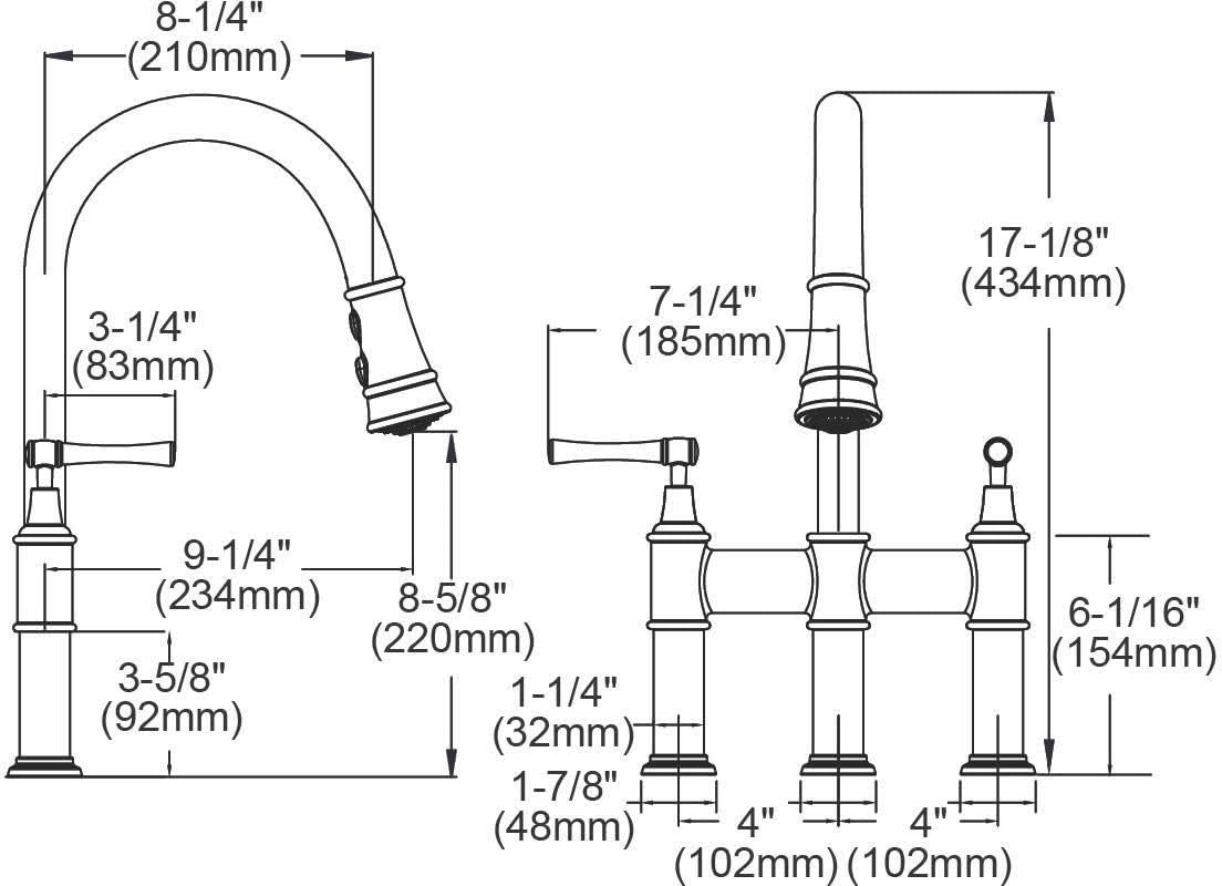 Lustrous Steel Bridge Kitchen Faucet with Pull-down Spray