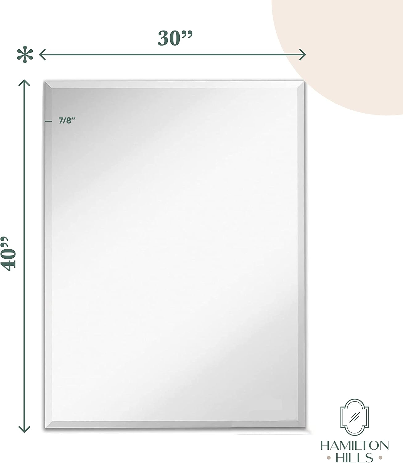 Hamilton Hills New Frameless Lightweight Beveled Mirror 30" x 40 Wall Mirror for Bathroom Vanity with Bevel
