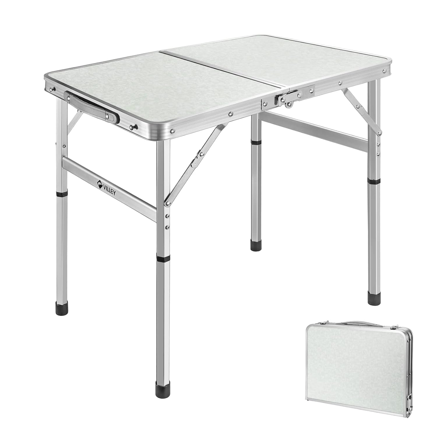 VILLEY Folding Camping Table, 2ft Small Portable Lightweight Outdoor Table with Aluminum Adjustable Legs for Travel Picnic Cooking Beach