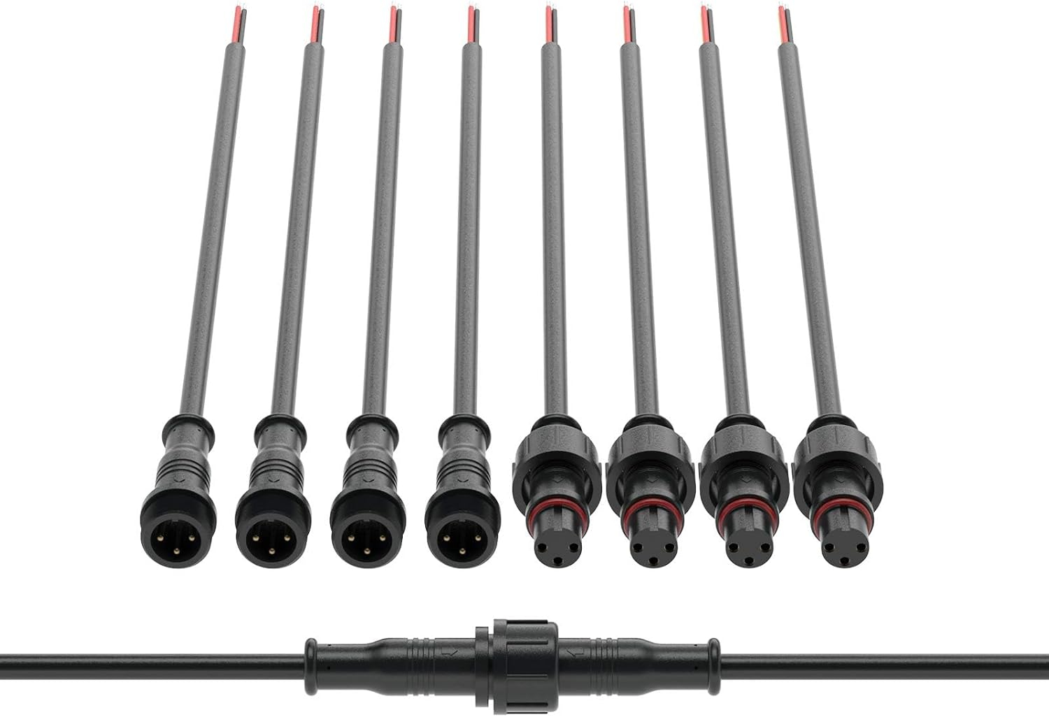 BTF-LIGHTING 3 Pin Electrical Connector 22AWG IP65 Male Female Connector 7.87in/20cm Extension Cable for Car,Truck,Boat,Indoor/Outdoor LED Strip Lights/String 15mm Nut Small Size 5 Pairs