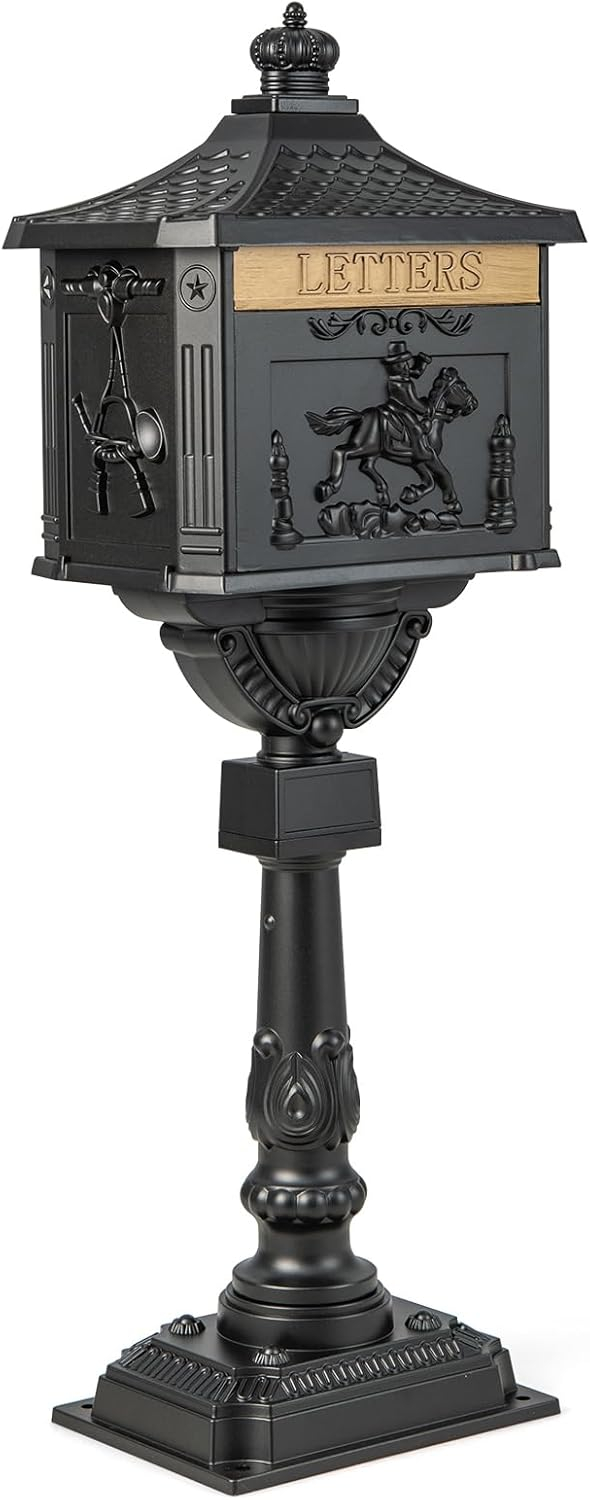 Black Cast Aluminum Lockable Retro Mailbox with Post