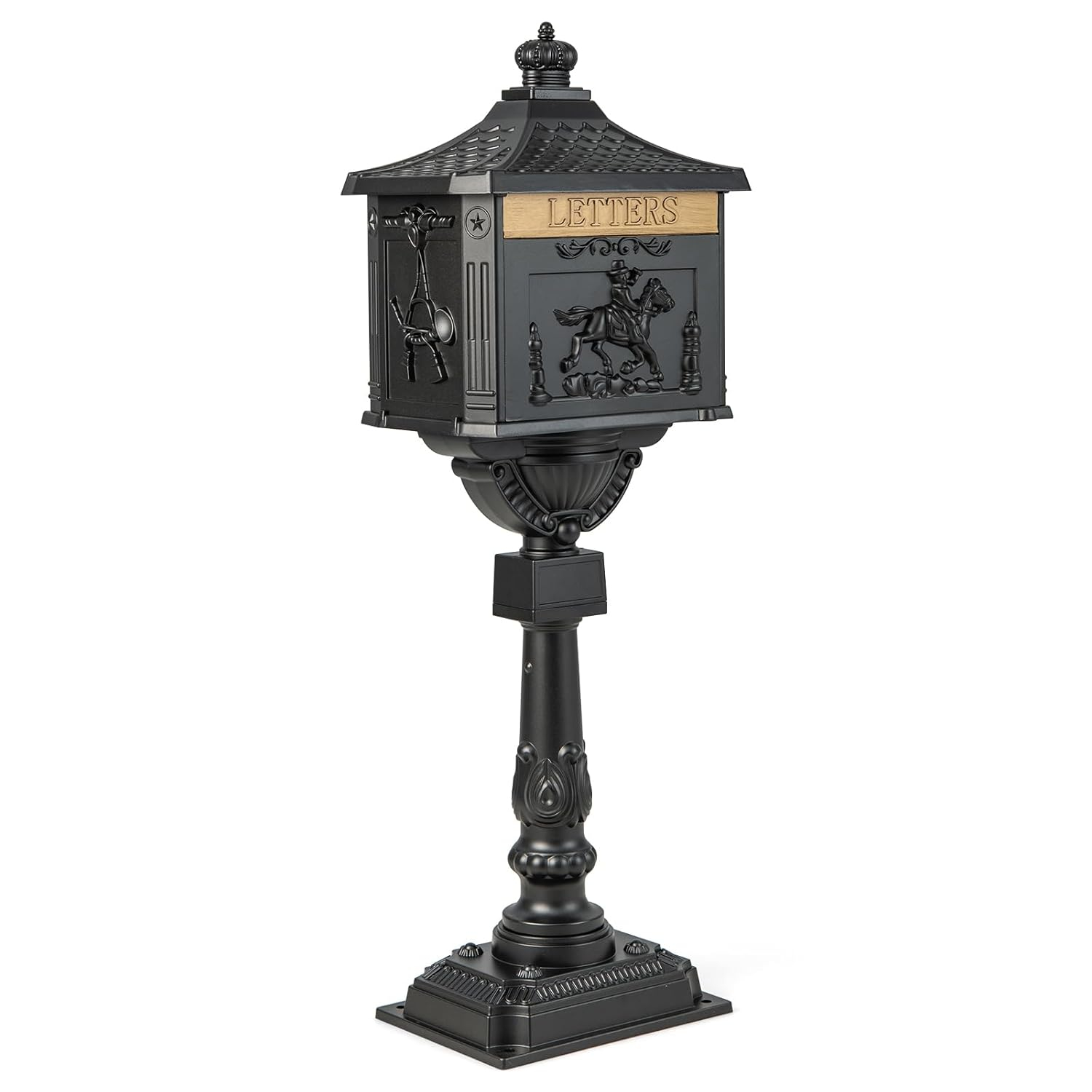 Black Cast Aluminum Lockable Retro Mailbox with Post