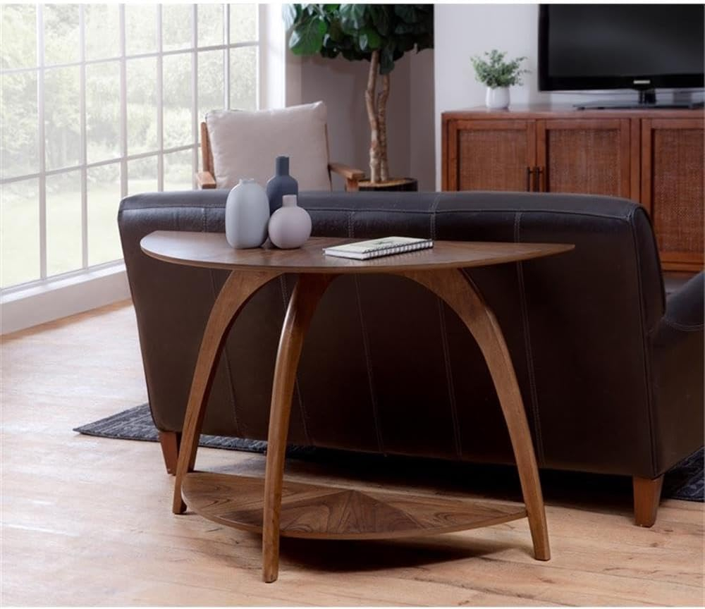 Martin Svensson Home LAX Half-Moon Wood Sofa Console Table in Warm Nutmeg Brown