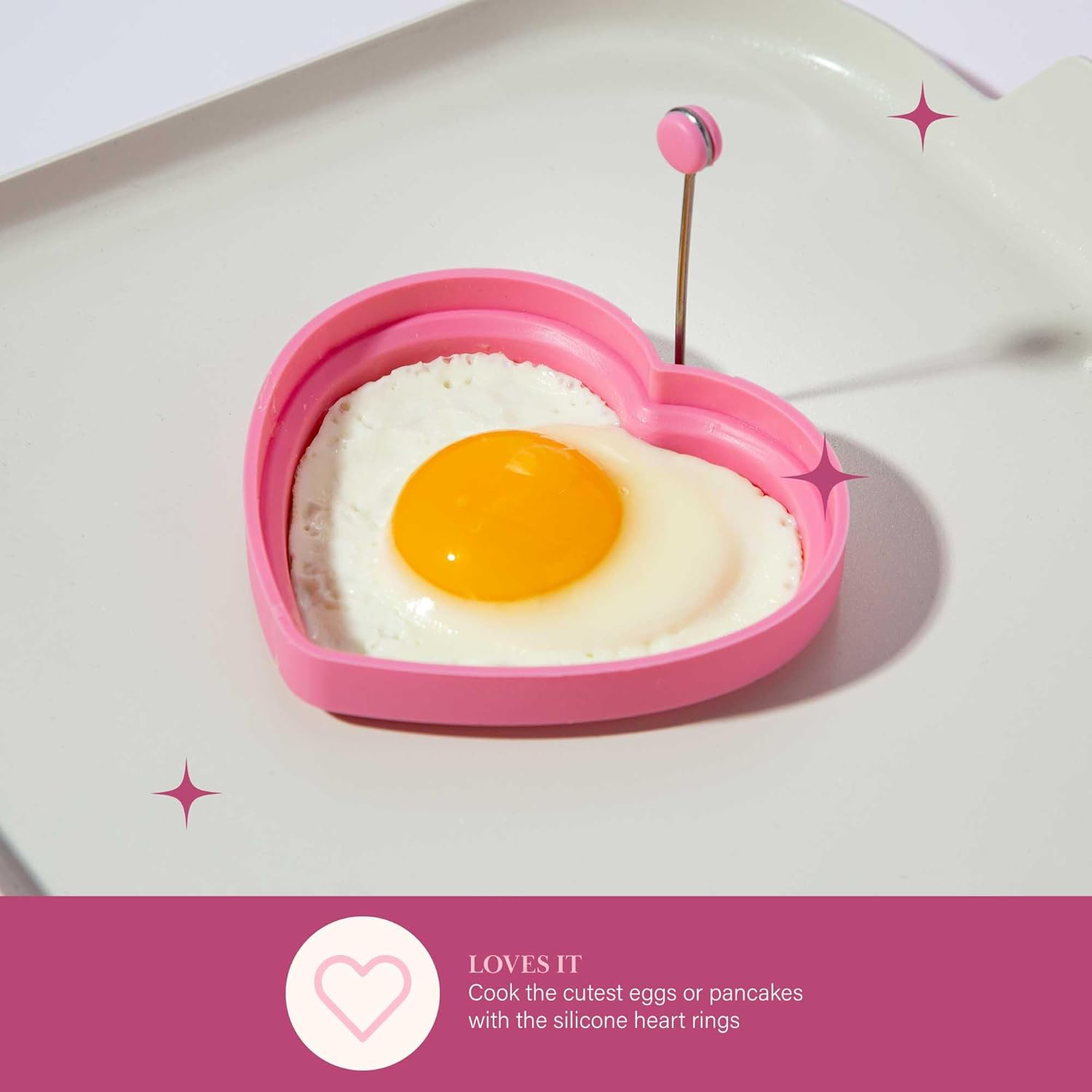 Pink Ceramic Nonstick Breakfast Cookware Set with Heart Shapes, 4-Piece