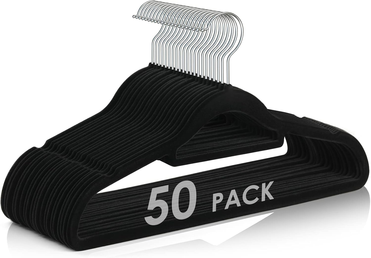 Simplify Slim Velvet Clothes Hangers | 50 Pack | Non-Slip | Shirts | Suit | Pants | Dresses | Garments | Closet Storage & Organization | Durable | Black