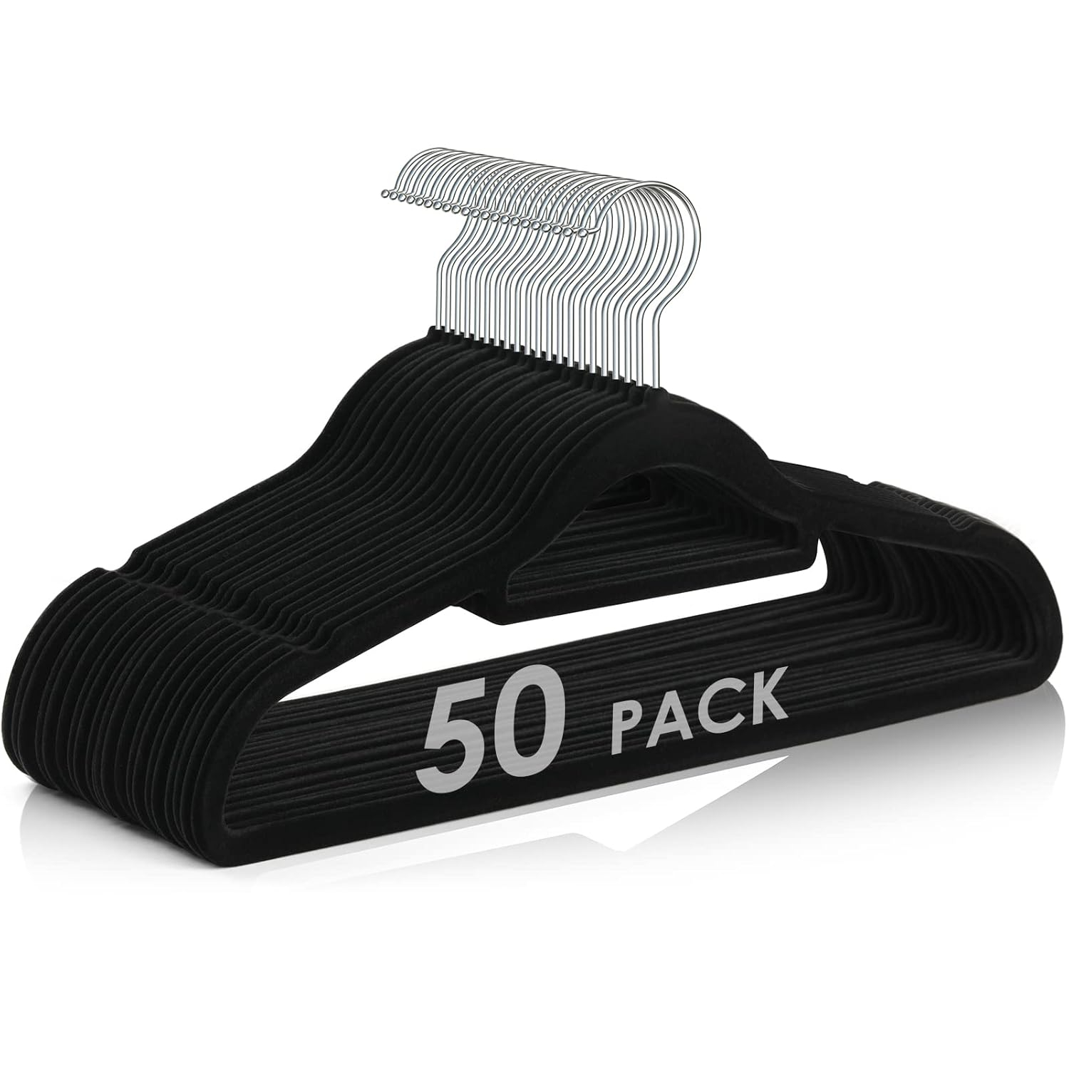 Simplify Slim Velvet Clothes Hangers | 50 Pack | Non-Slip | Shirts | Suit | Pants | Dresses | Garments | Closet Storage & Organization | Durable | Black