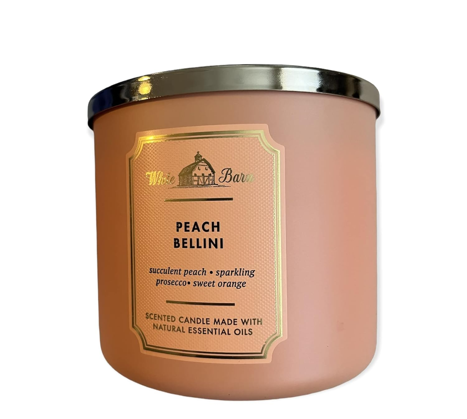 Bath and Body Works White Barn 3 Wick Scented Candle Peach Bellini with Essential Oils 14.5 Ounce