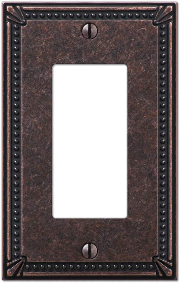Amerelle 74RAZ Imperial Bead Wallplate, 1 Rocker, Cast Metal, Tumbled Aged Bronze, 1-Pack