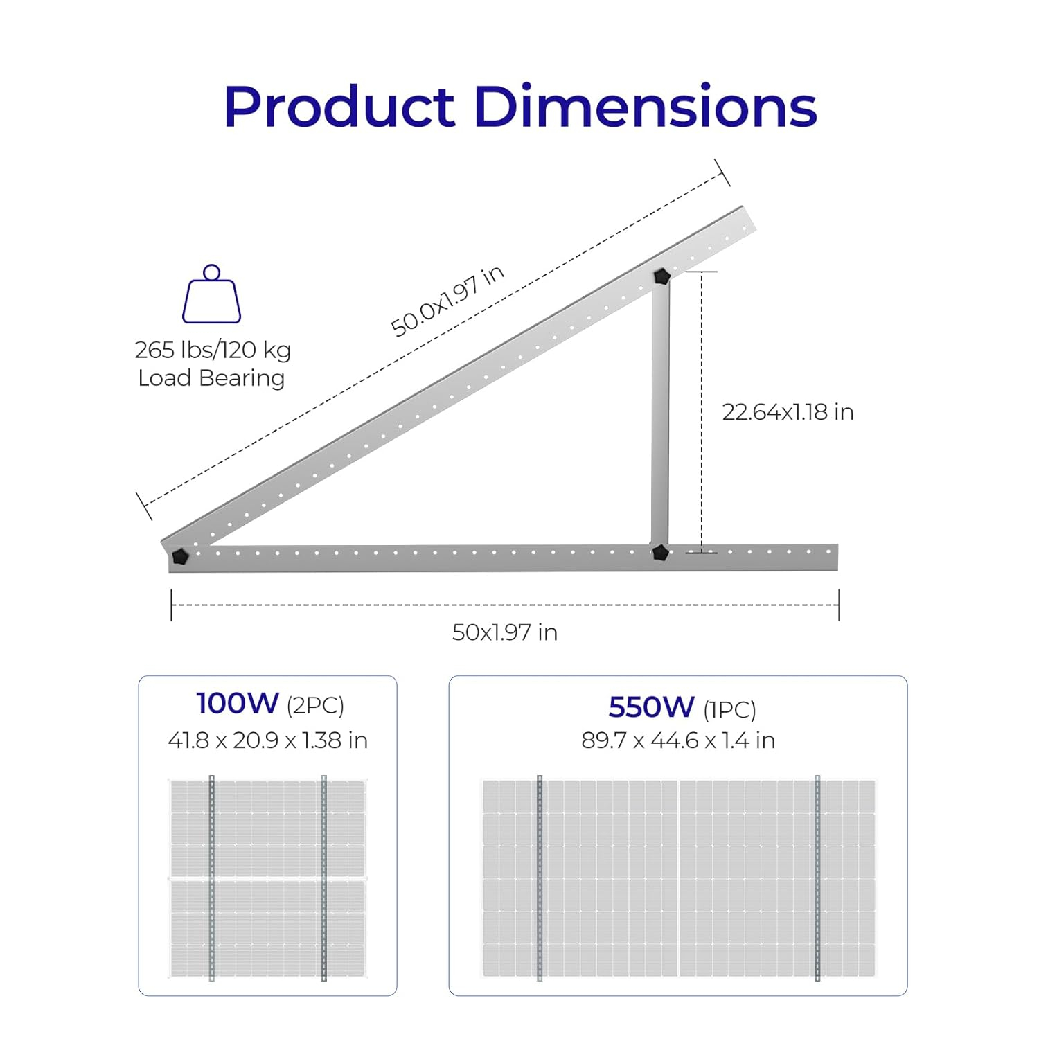 Renogy 50in Adjustable Solar Panel Mount Brackets with Foldable Tilt Legs on Any Flat Surface for RV, Roof, Boat, Any Off-Grid Systems