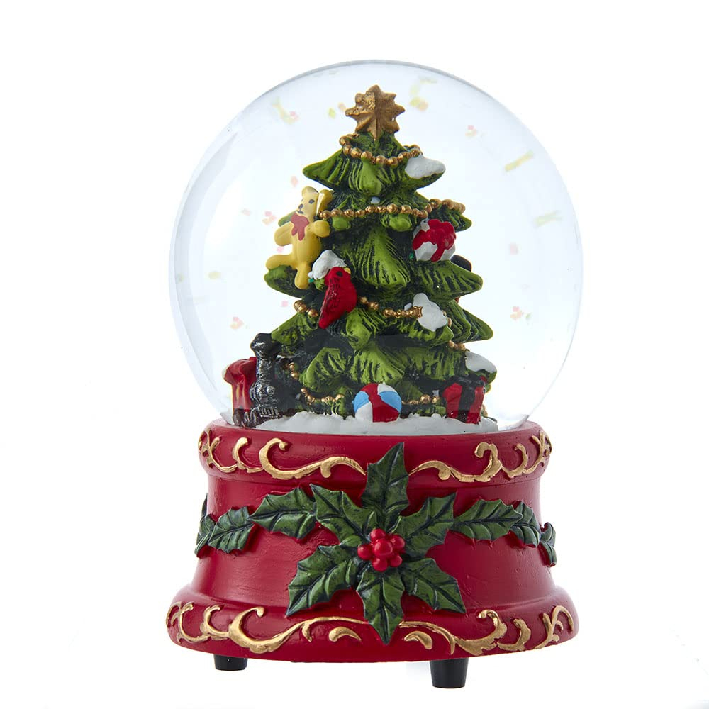 Festive Red and Green Musical Christmas Tree Water Globe