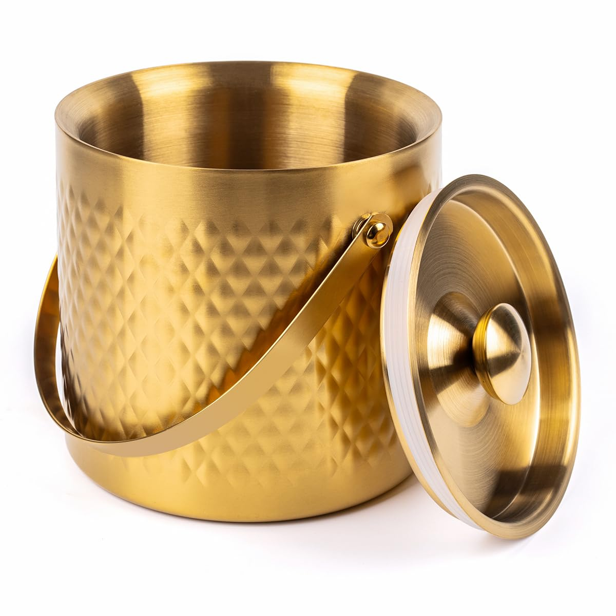 3L Double Wall Insulated Stainless Steel Ice Bucket with scoop & Strainer for Cocktail Bar,Metal Ice Bucket for freezer with Lid for parties.ice Container to Keep Ice Colder,bar cart accessories(gold)