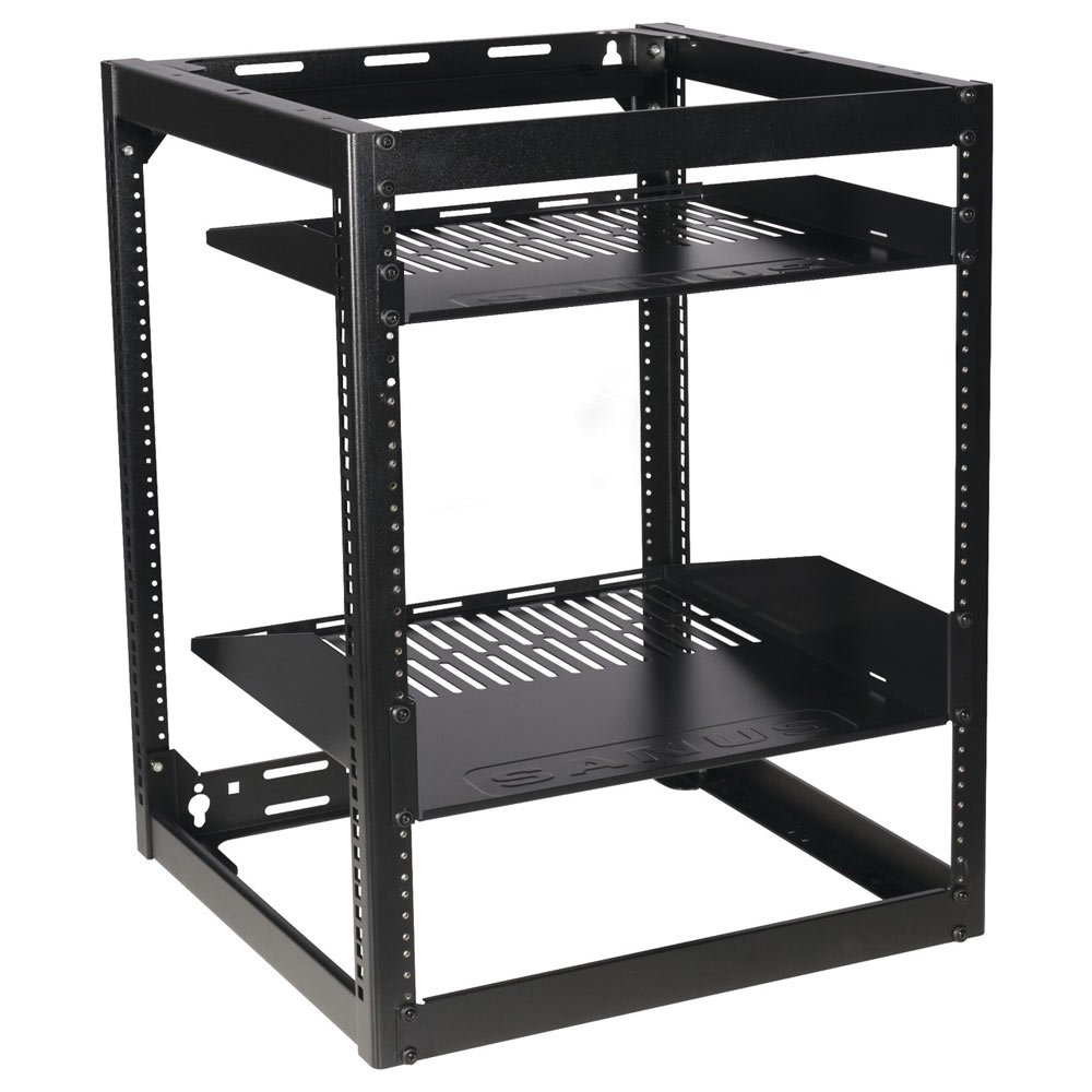 Black Steel 26" Stackable AV Rack with Removable Shelves