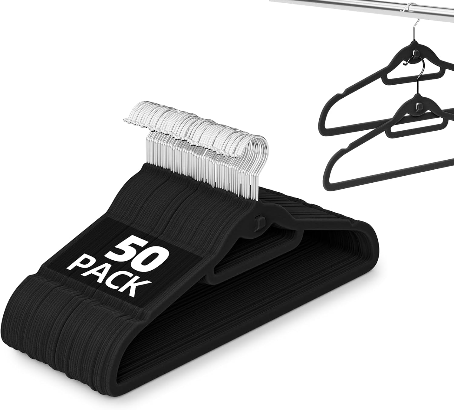 Simplify Slim Velvet Clothes Hangers | 50 Pack | Non-Slip | Shirts | Suit | Pants | Dresses | Garments | Closet Storage & Organization | Durable | Black